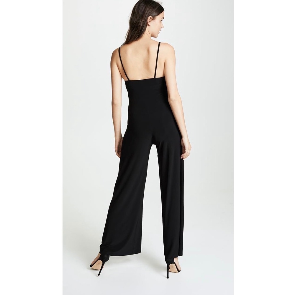 Norma Kamali Slip Jumpsuit Size Small Black Wide Leg Jersey Romper - Picture 7 of 8